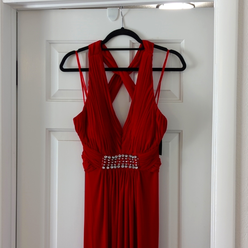 NWT Oleg Cassini Red Formal Dress with Cross Back and Ruching